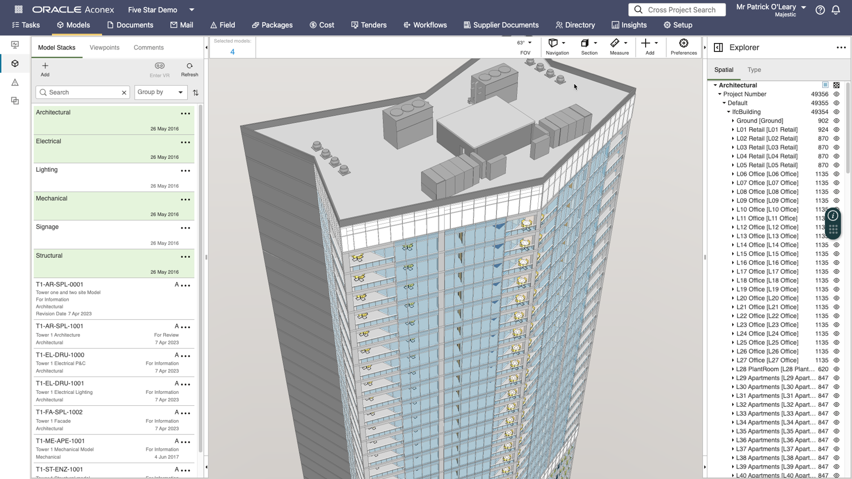 Screenshot Aconex: 3D Modell Hochhaus
